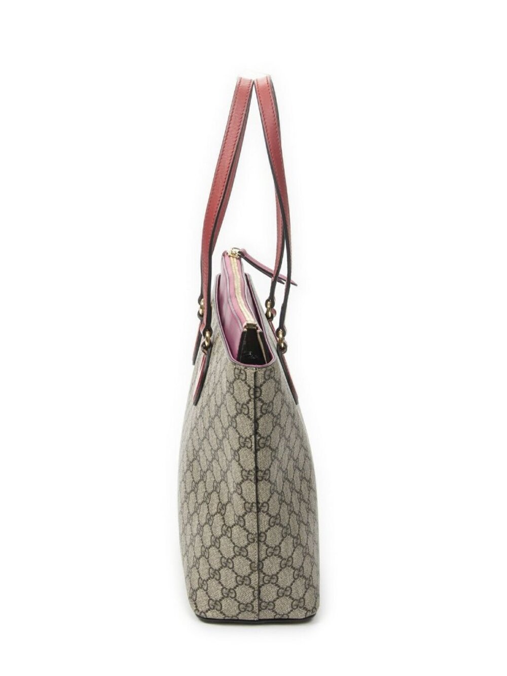 Gucci Zip Bucket Tote Beige Pink Red Supreme Canvas - Picture 3 of 10